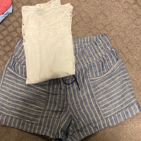 Athleta Blue Striped High Waist Shorts - Picture 3 of 7